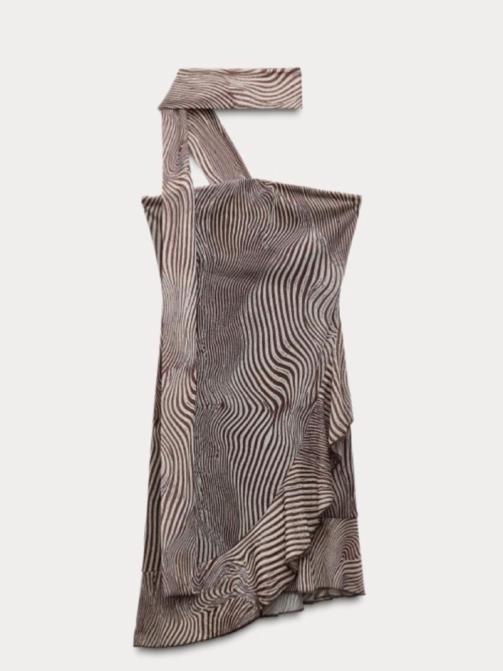 Zara Wave-Print Mini Dress in Brown and Cream